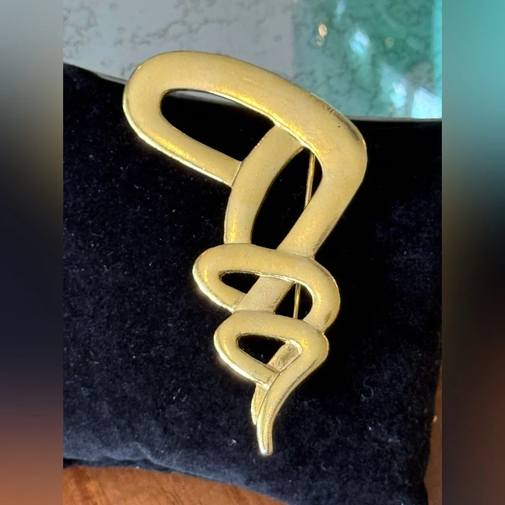 80s Gold Metal Abstract Brooch